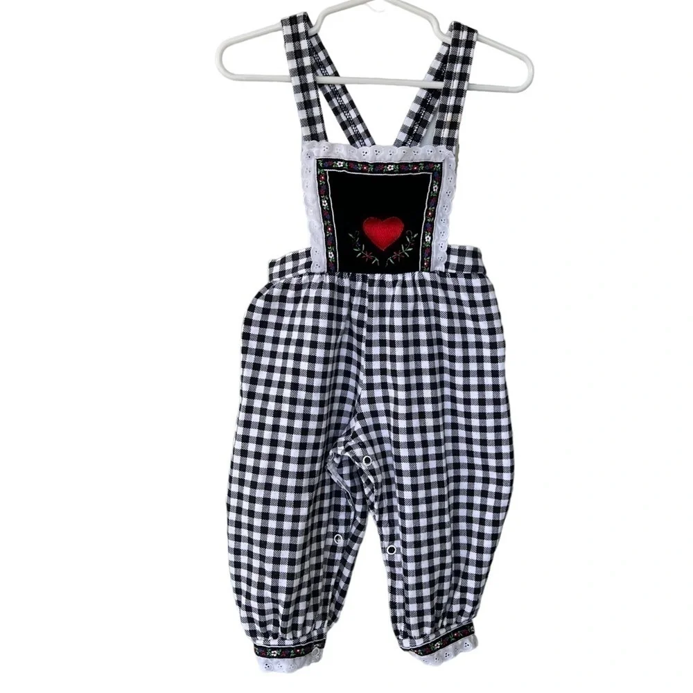 VTG Carter’s Gingham Bib Overall Jumper 18 Mo German Flair Ribbon Lace Fleece